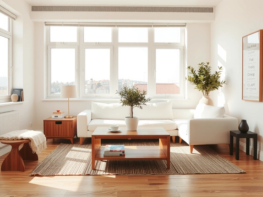 A serene, clean living room interior
