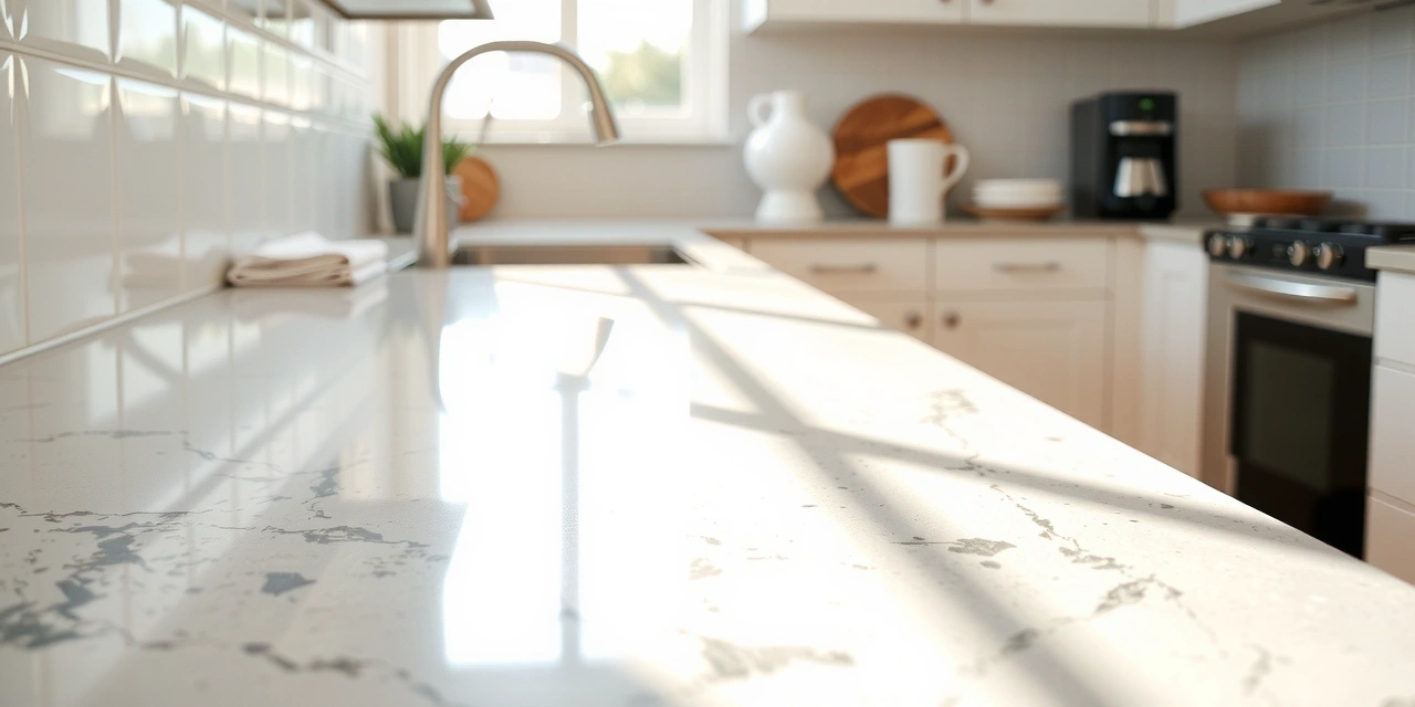 A pristine, modern kitchen counter with a single glass of water, illustrating our attention to detail