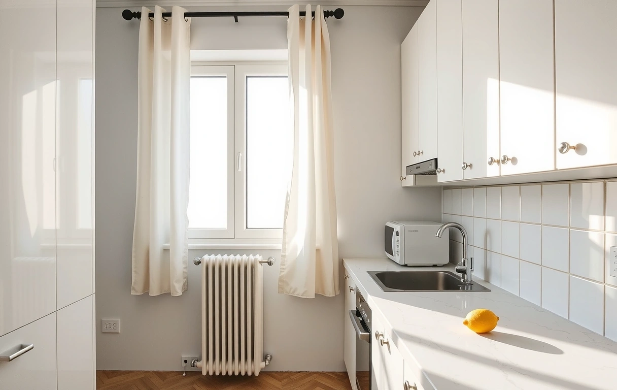Serene minimalist Turkish apartment kitchen